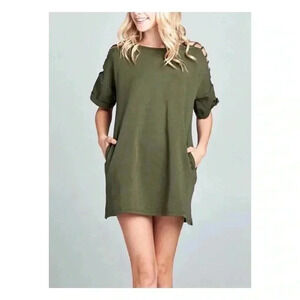 🆕Velzera Olive Pocket Cutout Tunic Dress M🆕